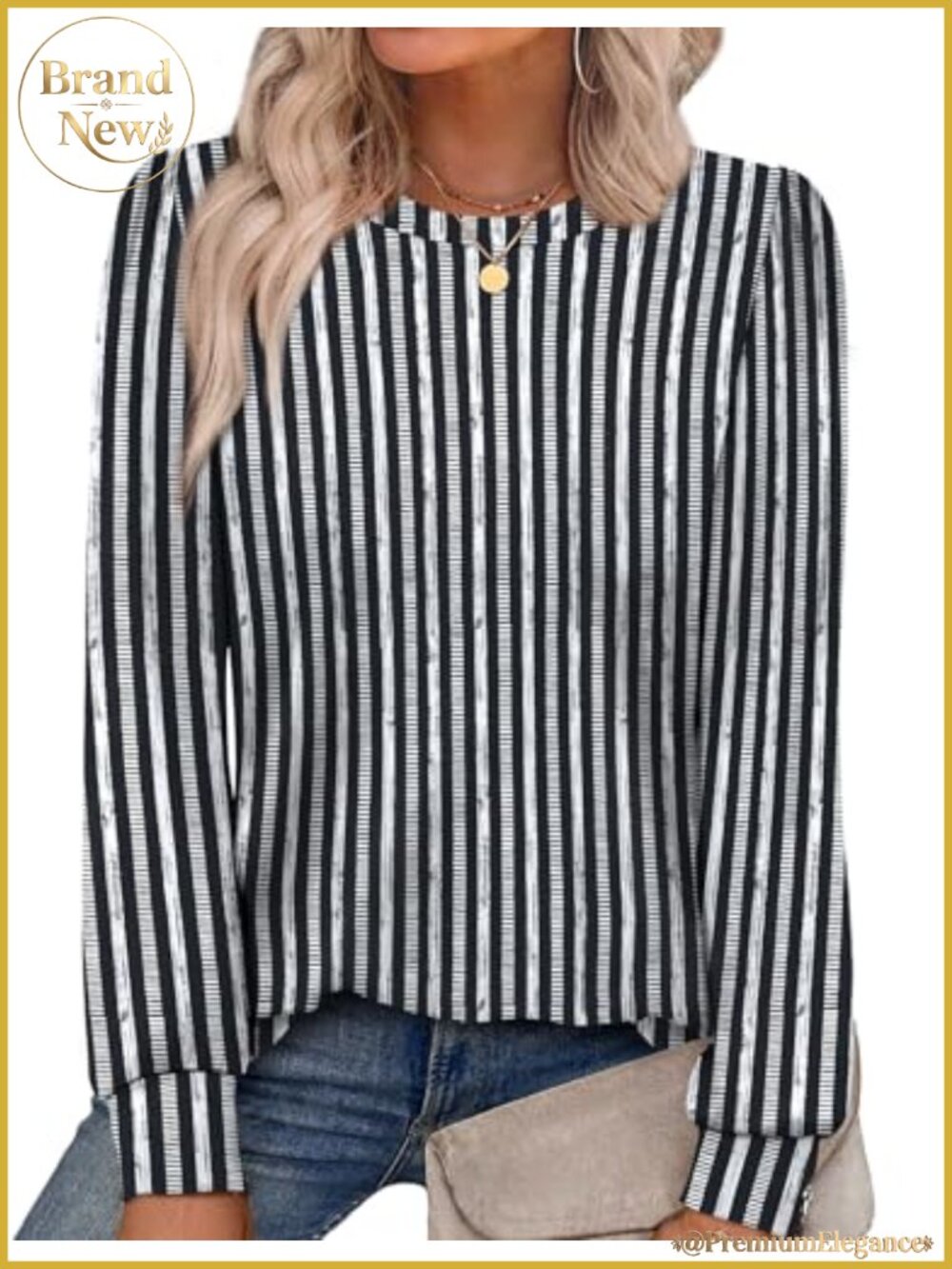 Long Sleeve Striped Crew Neck Tunic Top Soft Stretchy Fall Winter Blouse